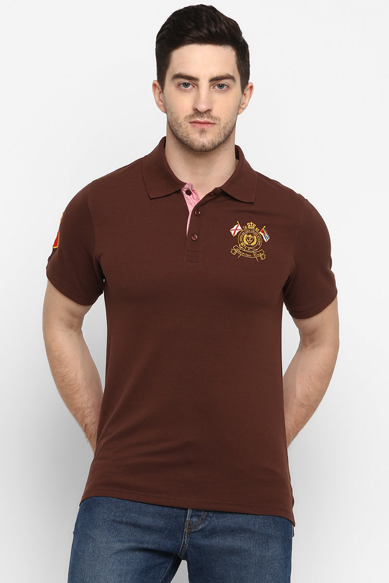 American Crew Men's Polo Collar Dark Brown T-Shirt | Buy online