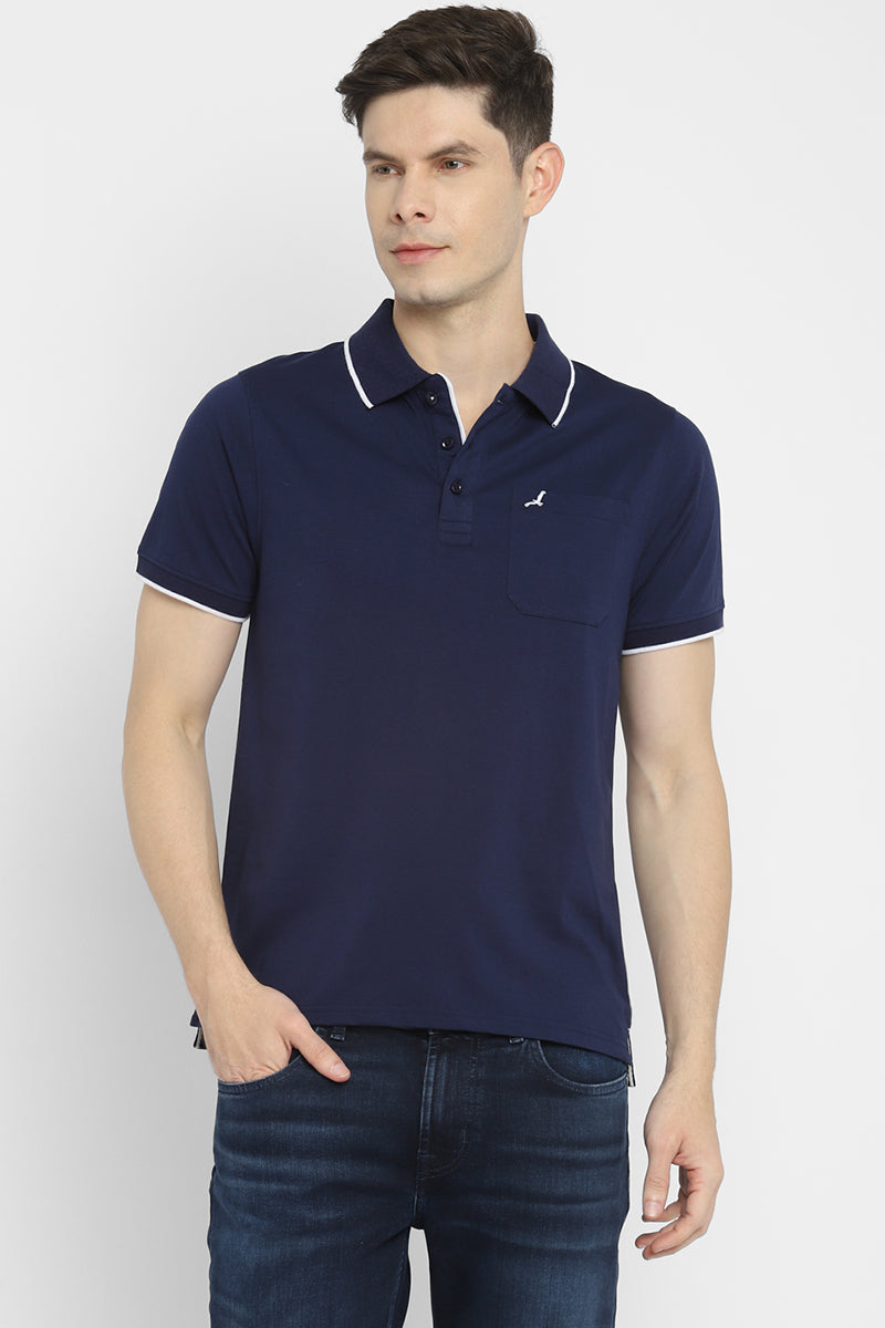 Polo Collar Half Sleeves T Shirt for Men Navy Blue American