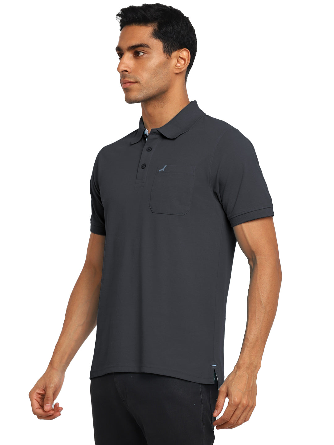 Polo Collar T-Shirt for Men with Pocket - Carbon Grey