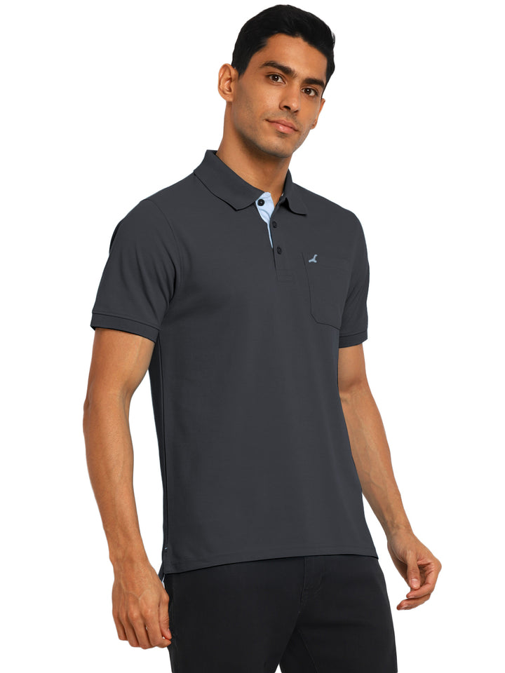 Polo Collar T-Shirt for Men with Pocket - Carbon Grey