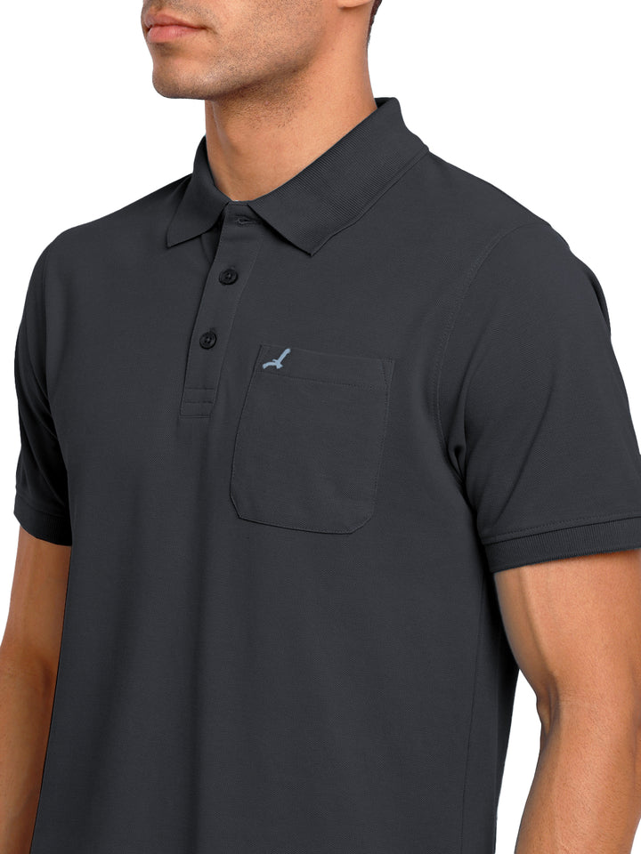 Polo Collar T-Shirt for Men with Pocket - Carbon Grey