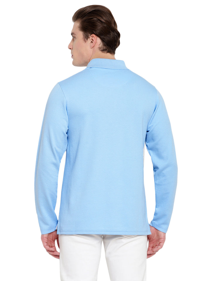 Men's HexaFresh Polo Collar Full Sleeves T-Shirt - Unique Knit, Breathable, Durable Cotton-Polyester Blend, Casual, Classic and Sporty Style - Powder Blue