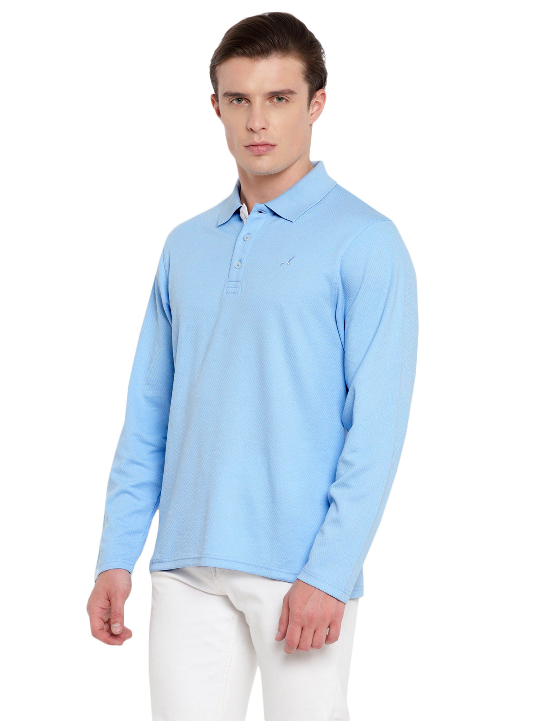 Men's HexaFresh Polo Collar Full Sleeves T-Shirt - Unique Knit, Breathable, Durable Cotton-Polyester Blend, Casual, Classic and Sporty Style - Powder Blue