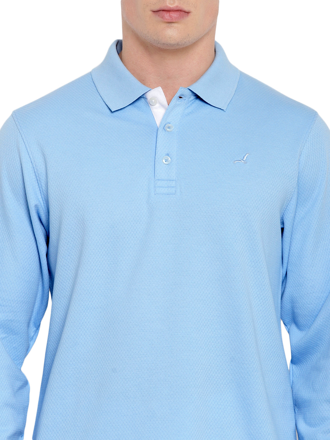 Men's HexaFresh Polo Collar Full Sleeves T-Shirt - Unique Knit, Breathable, Durable Cotton-Polyester Blend, Casual, Classic and Sporty Style - Powder Blue