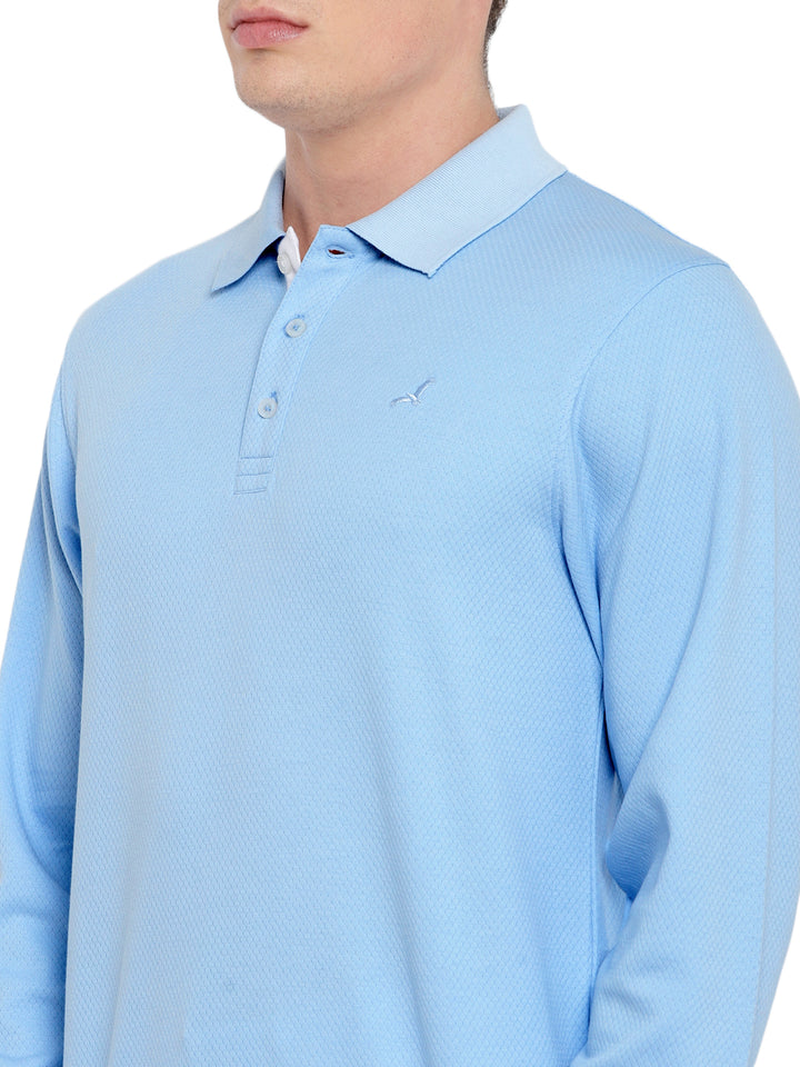 Men's HexaFresh Polo Collar Full Sleeves T-Shirt - Unique Knit, Breathable, Durable Cotton-Polyester Blend, Casual, Classic and Sporty Style - Powder Blue