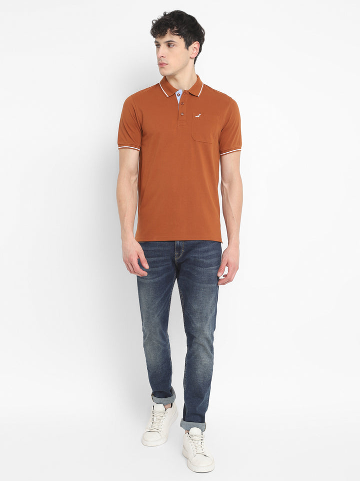 Polo Collar T-Shirt for Men with Pocket - Caramel Café