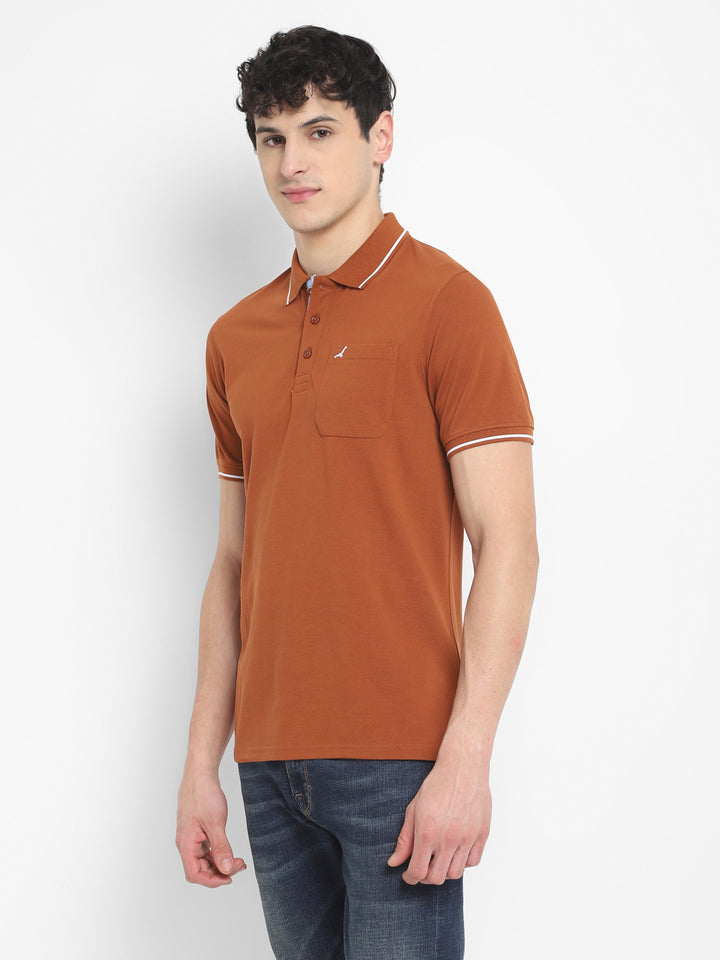 Polo Collar T-Shirt for Men with Pocket - Caramel Café