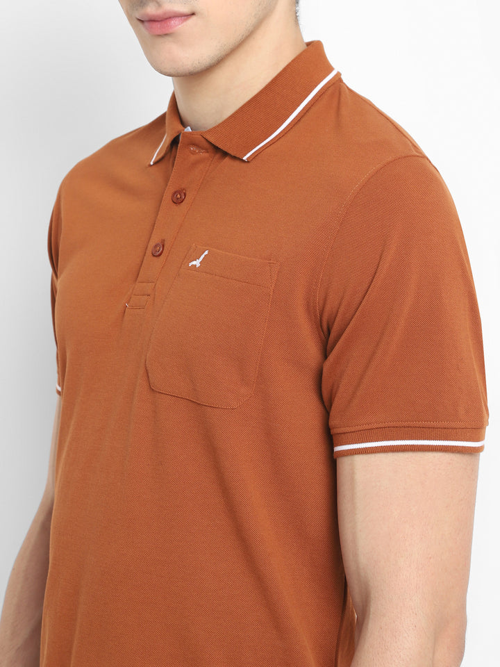 Polo Collar T-Shirt for Men with Pocket - Caramel Café