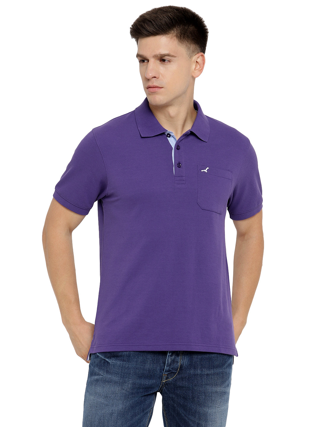 Polo Collar T-Shirt for Men with Pocket - Heliotrope