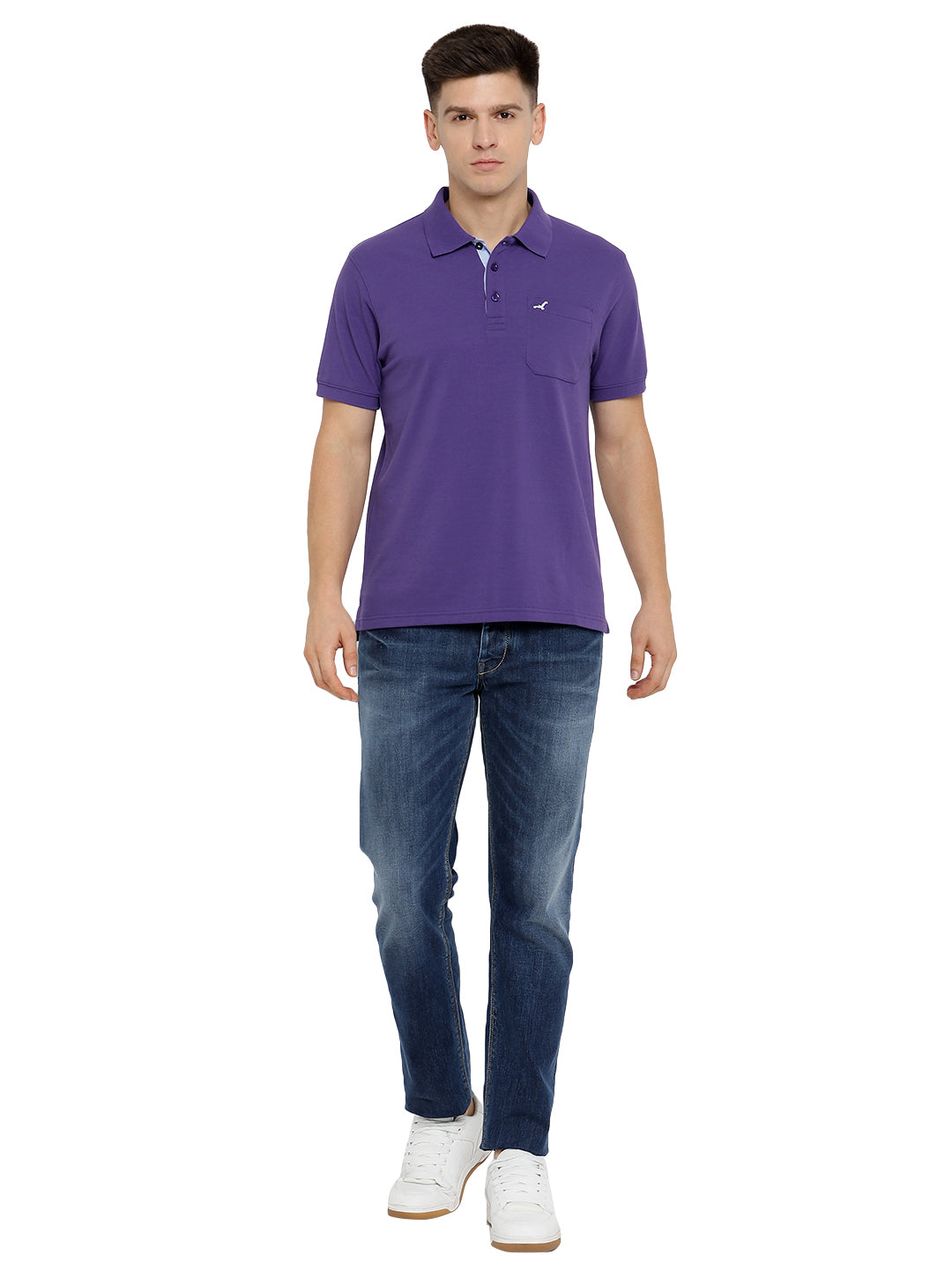 Polo Collar T-Shirt for Men with Pocket - Heliotrope