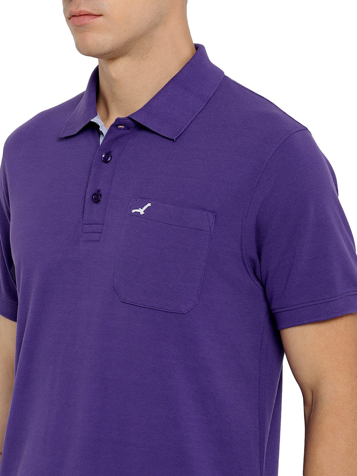 Polo Collar T-Shirt for Men with Pocket - Heliotrope