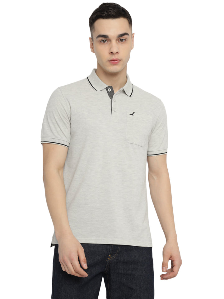 Polo Collar T-Shirt for Men with Pocket - Oatmeal Melange