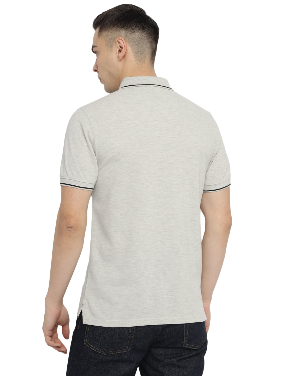 Polo Collar T-Shirt for Men with Pocket - Oatmeal Melange