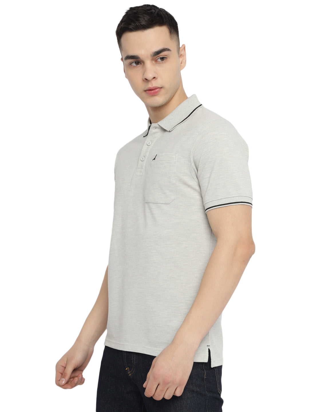 Polo Collar T-Shirt for Men with Pocket - Oatmeal Melange