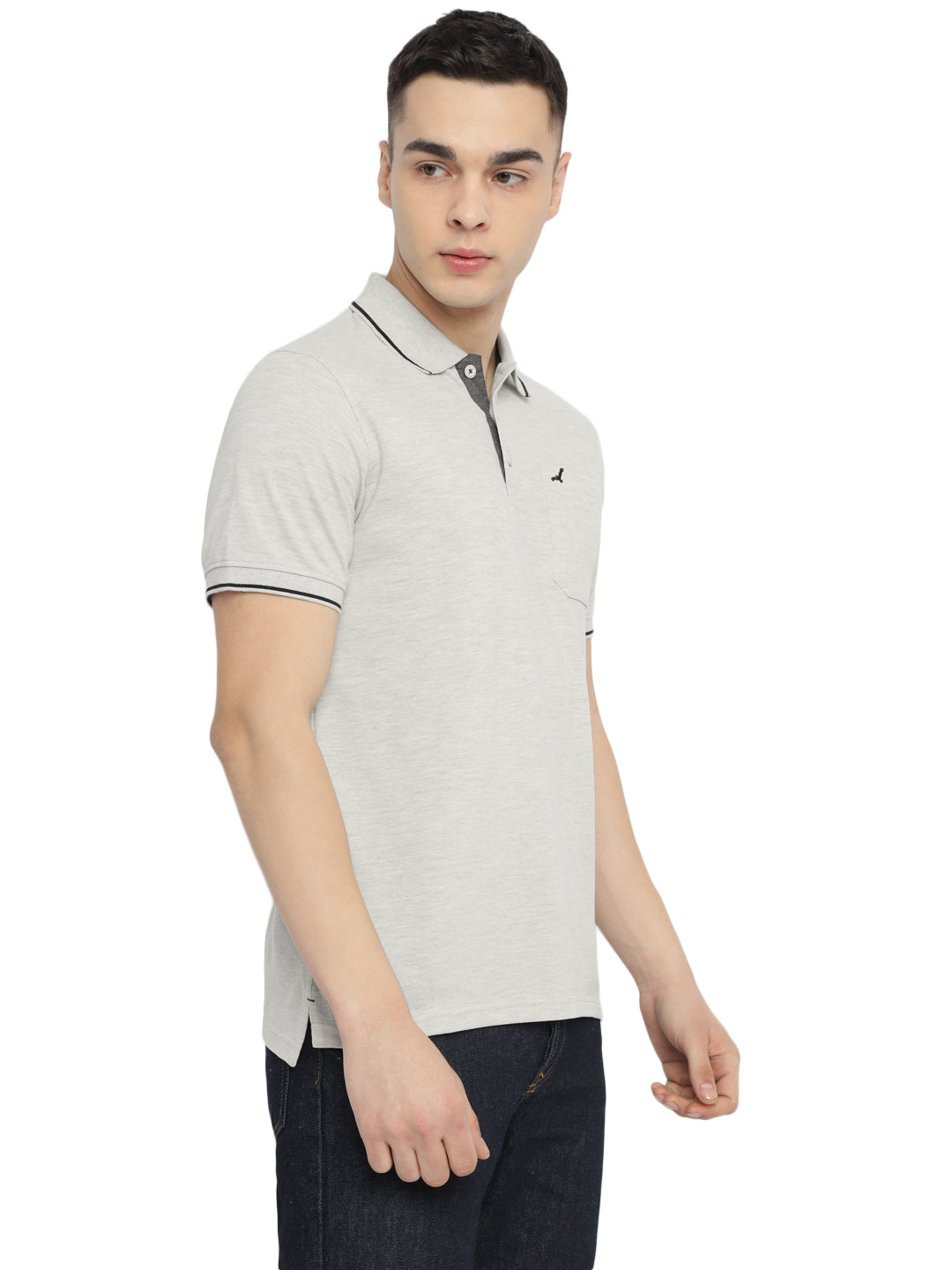 Polo Collar T-Shirt for Men with Pocket - Oatmeal Melange