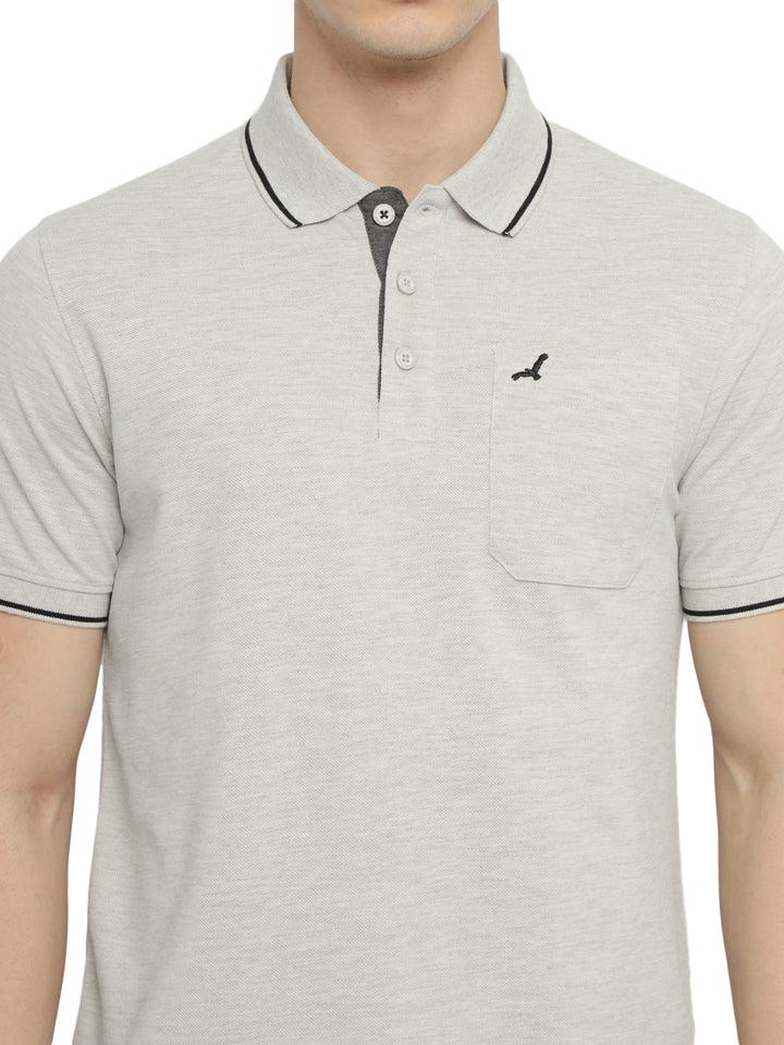 Polo Collar T-Shirt for Men with Pocket - Oatmeal Melange