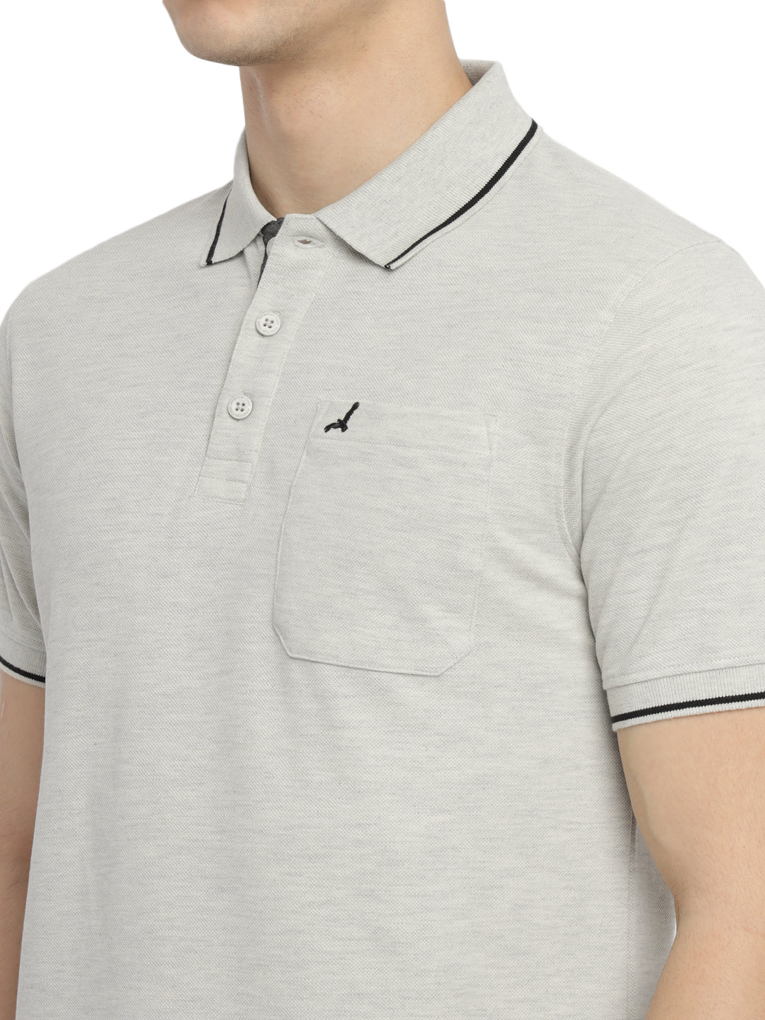 Polo Collar T-Shirt for Men with Pocket - Oatmeal Melange