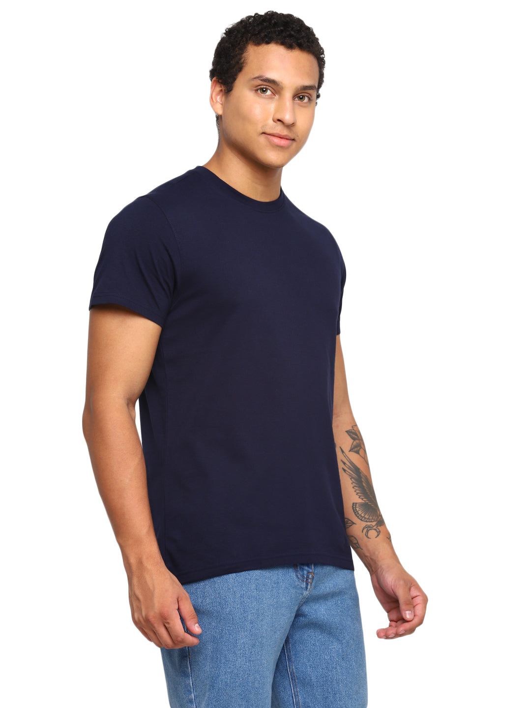 100% Cotton Round Neck T-Shirt for Men Regular Fit - Navy