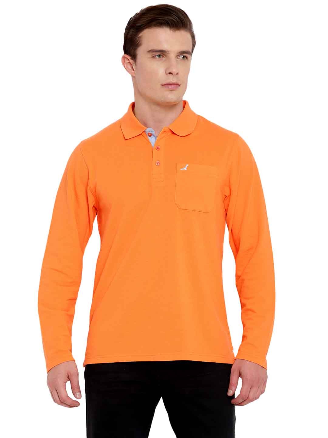 Full Sleeves Polo Collar T-Shirt with Pocket for Men - Orange Peel