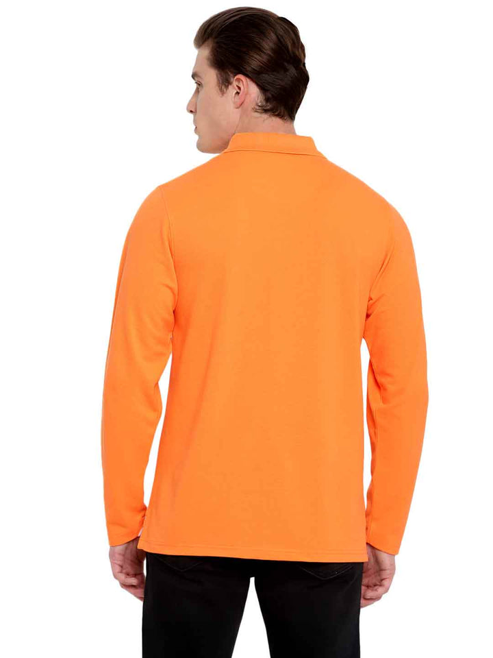 Full Sleeves Polo Collar T-Shirt with Pocket for Men - Orange Peel