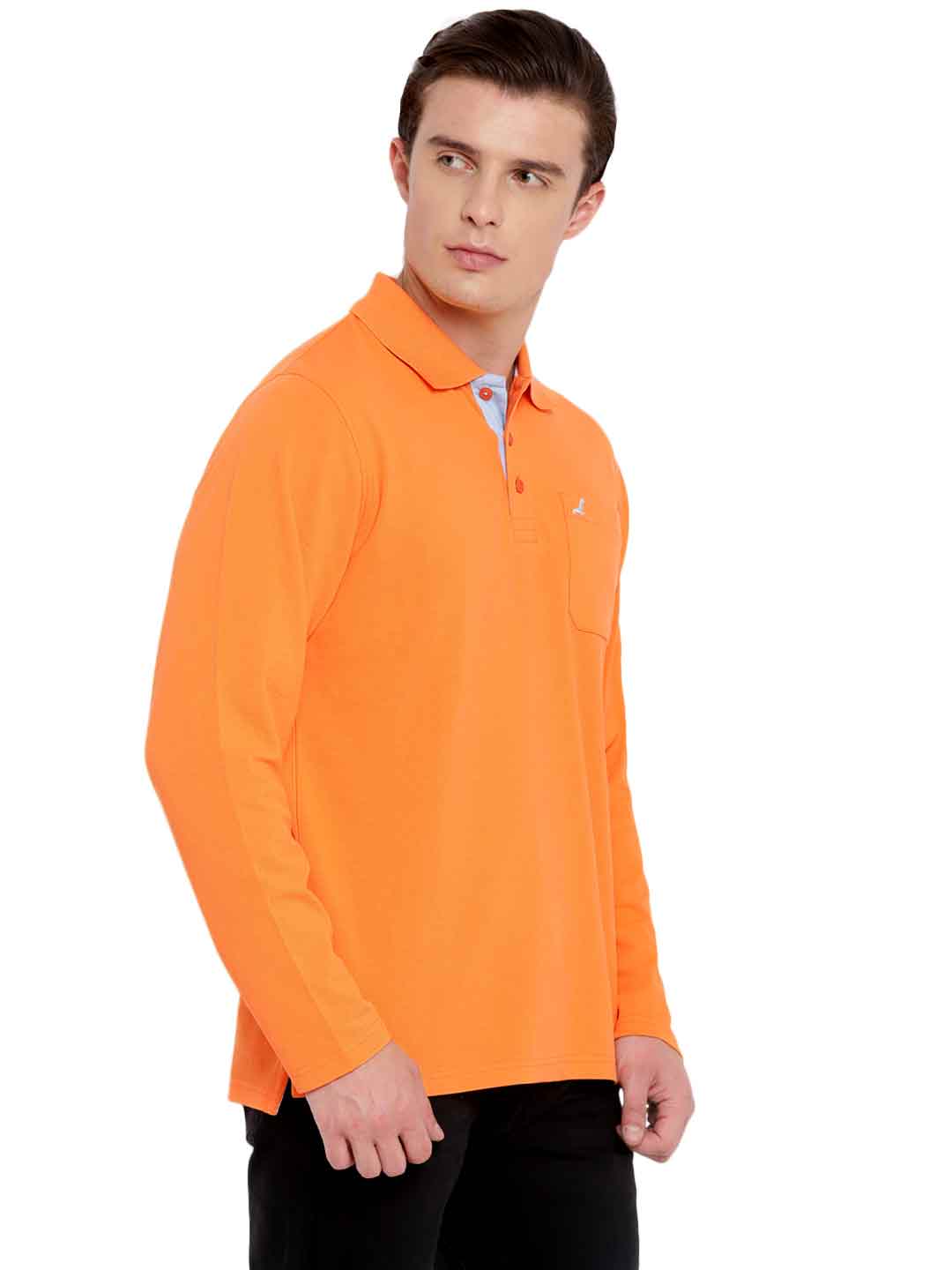 Full Sleeves Polo Collar T-Shirt with Pocket for Men - Orange Peel