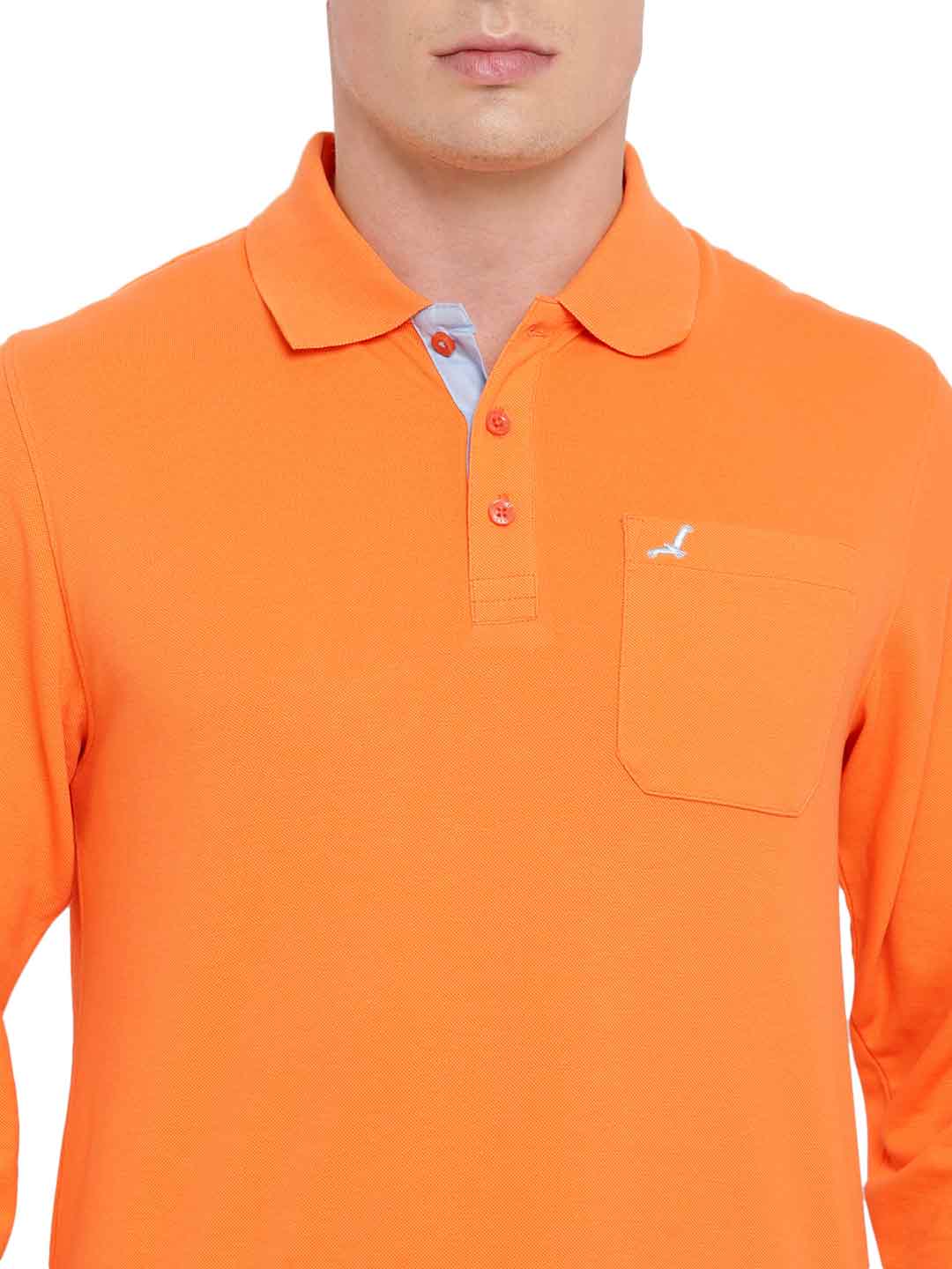 Full Sleeves Polo Collar T-Shirt with Pocket for Men - Orange Peel