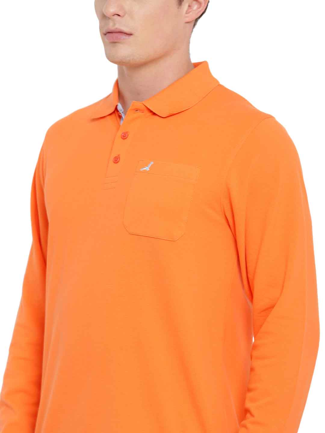 Full Sleeves Polo Collar T-Shirt with Pocket for Men - Orange Peel