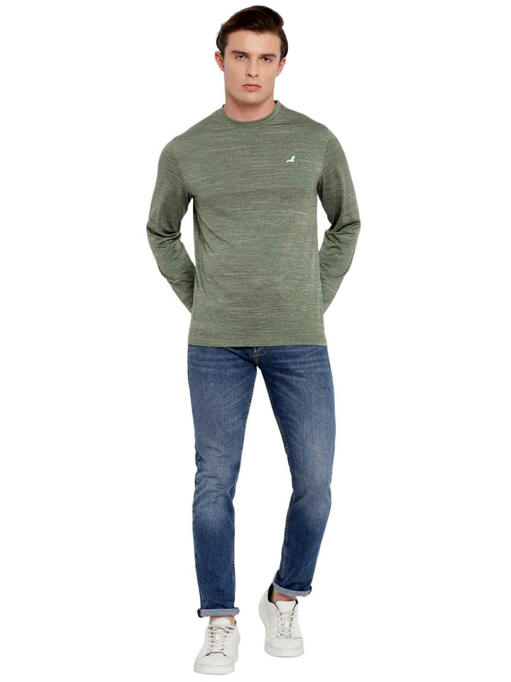 Men's Kooltex Round Neck Full Sleeves T-Shirt - Lightweight, Moisture-Wicking, Sweat Absorption, Casual and Active Wear - Sage Green