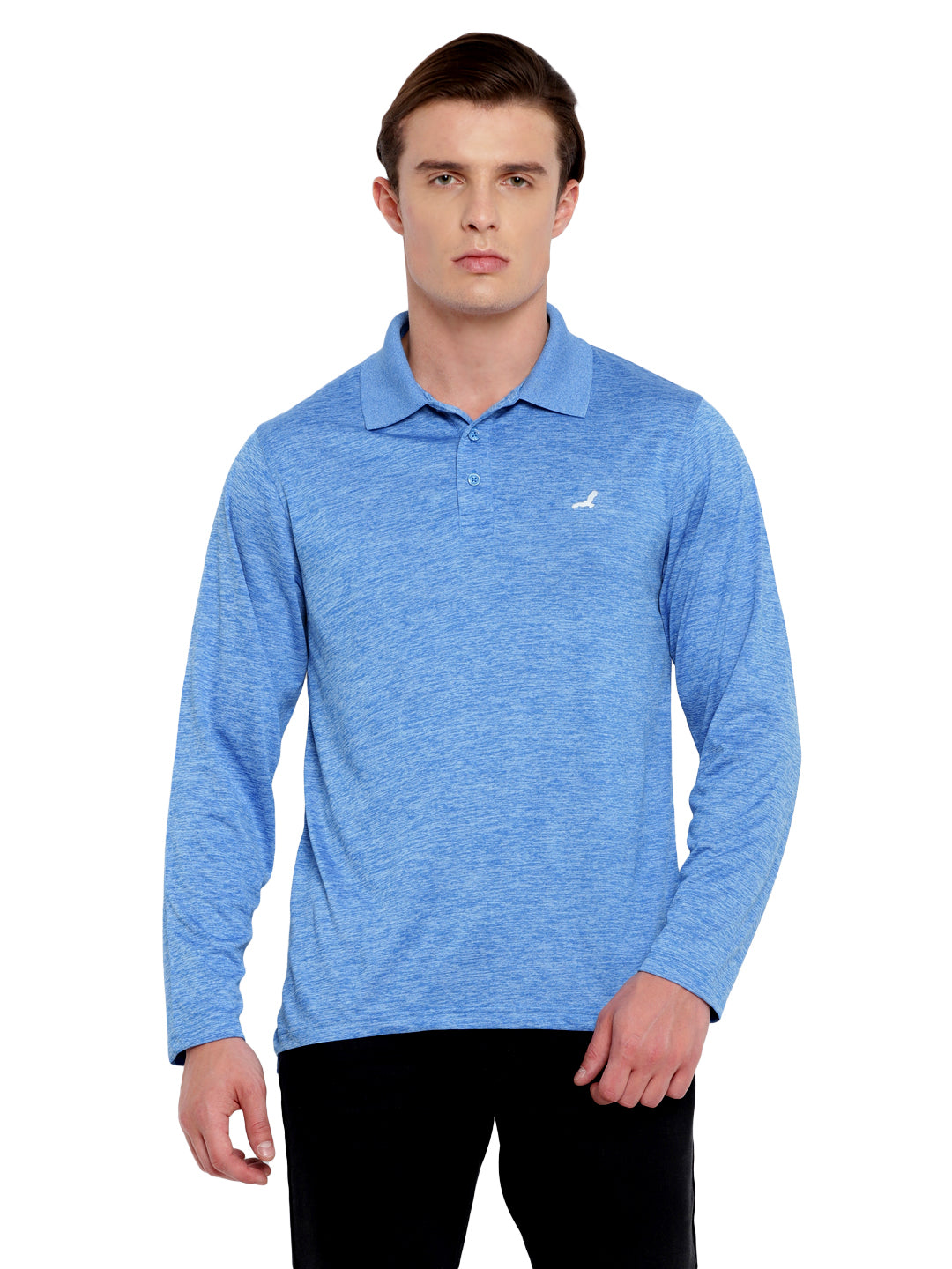 Polo Collar Active Wear Full Sleeves T-Shirts for Men with Moisture Management - Sky Blue