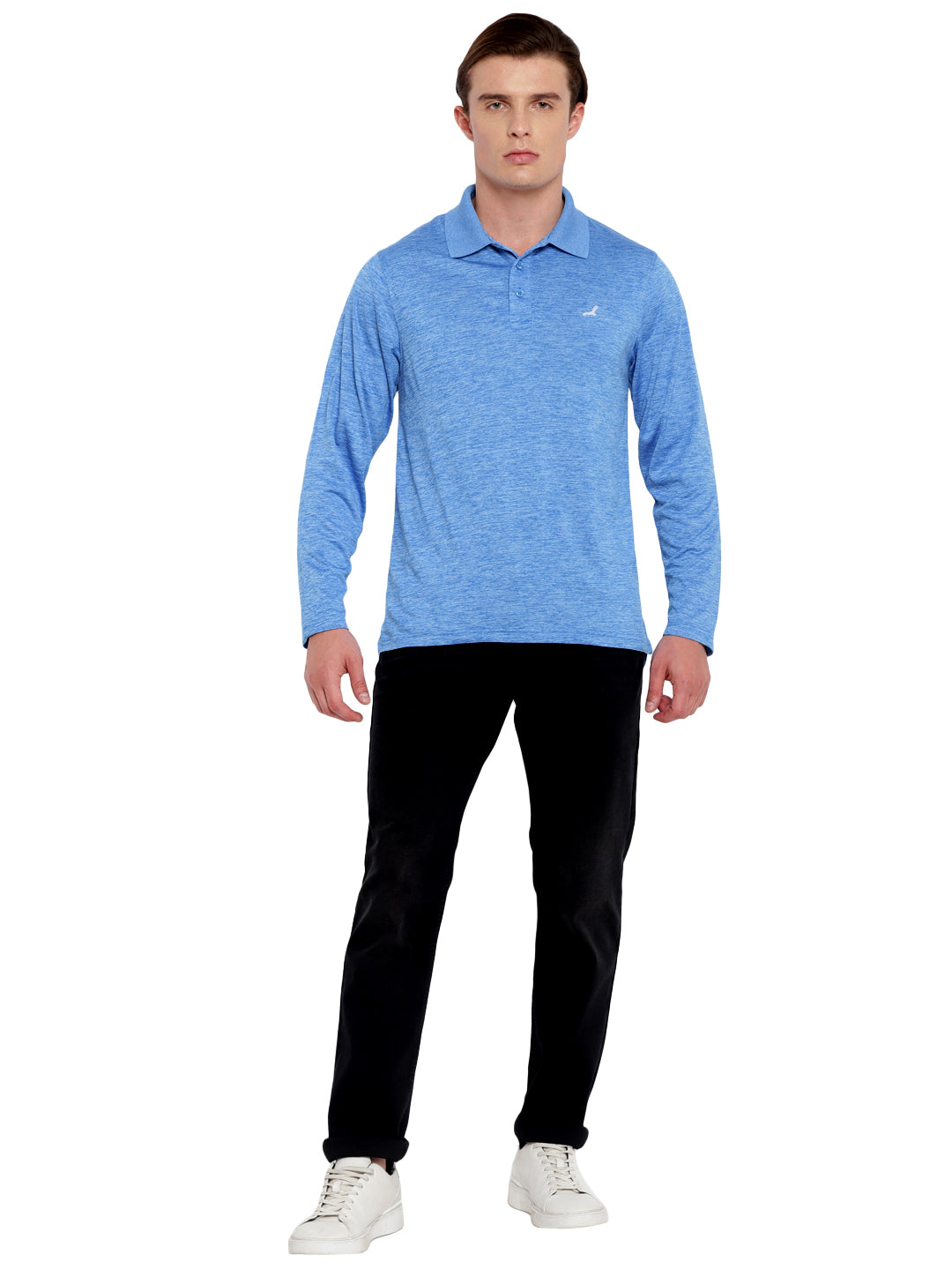 Polo Collar Active Wear Full Sleeves T-Shirts for Men with Moisture Management - Sky Blue