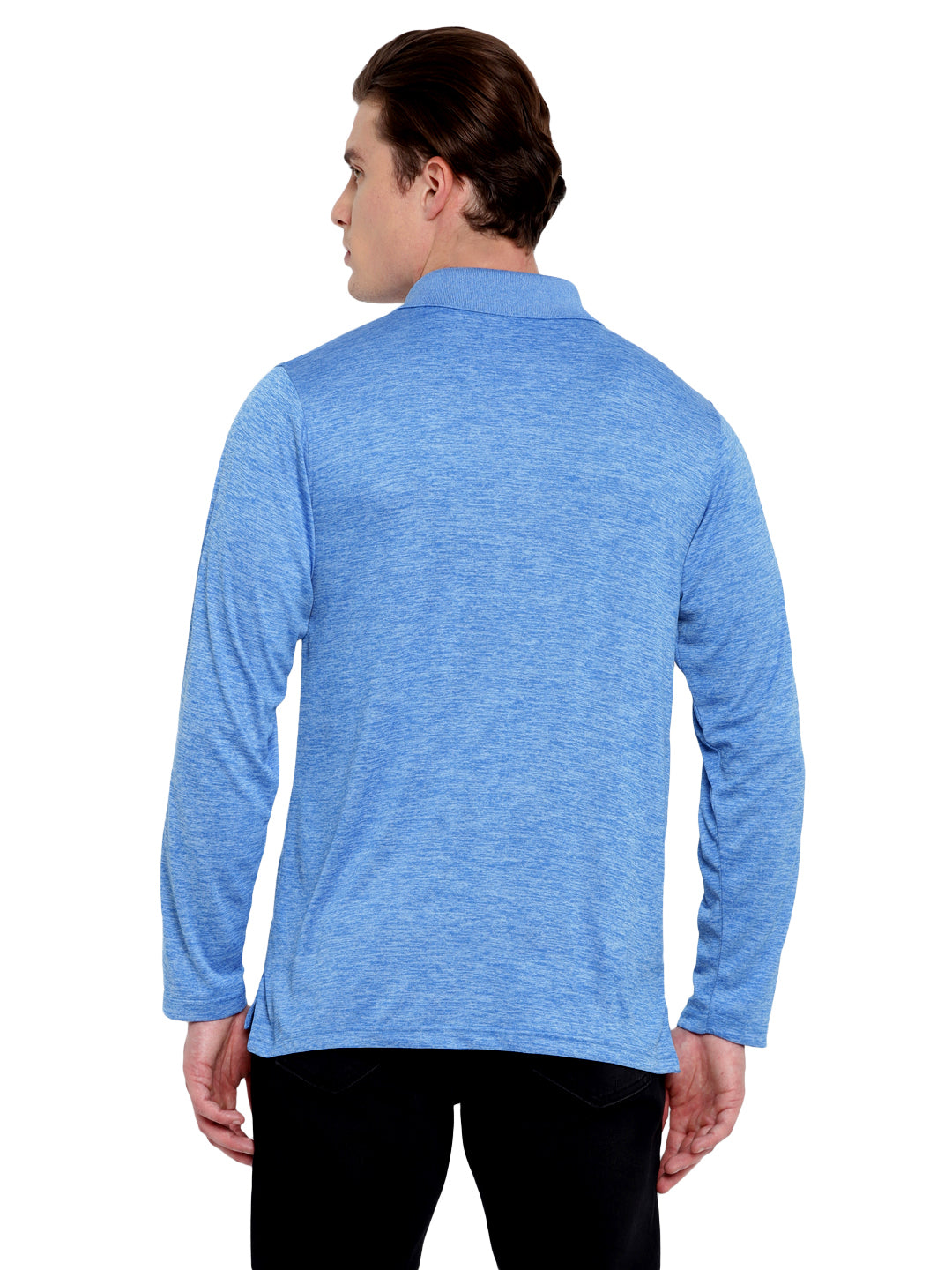 Polo Collar Active Wear Full Sleeves T-Shirts for Men with Moisture Management - Sky Blue