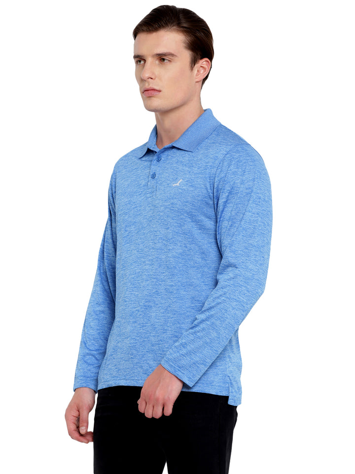 Polo Collar Active Wear Full Sleeves T-Shirts for Men with Moisture Management - Sky Blue