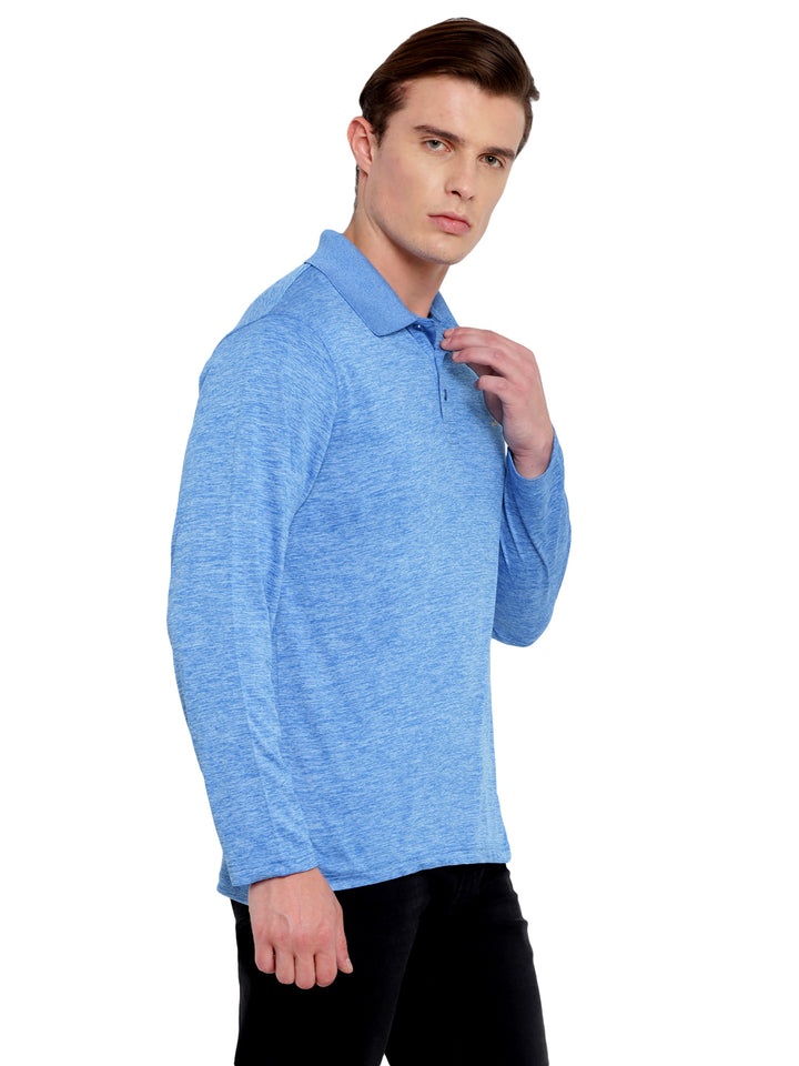 Polo Collar Active Wear Full Sleeves T-Shirts for Men with Moisture Management - Sky Blue