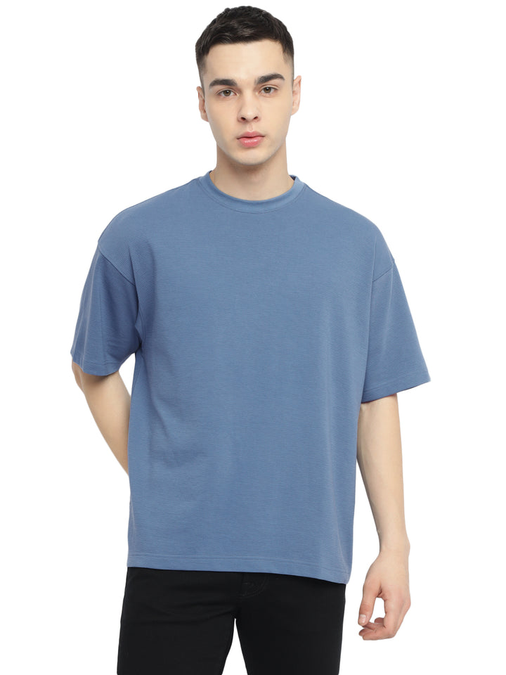 Men's Oversized Round Neck T-Shirt | Corduroy Knit - Elemental Blue