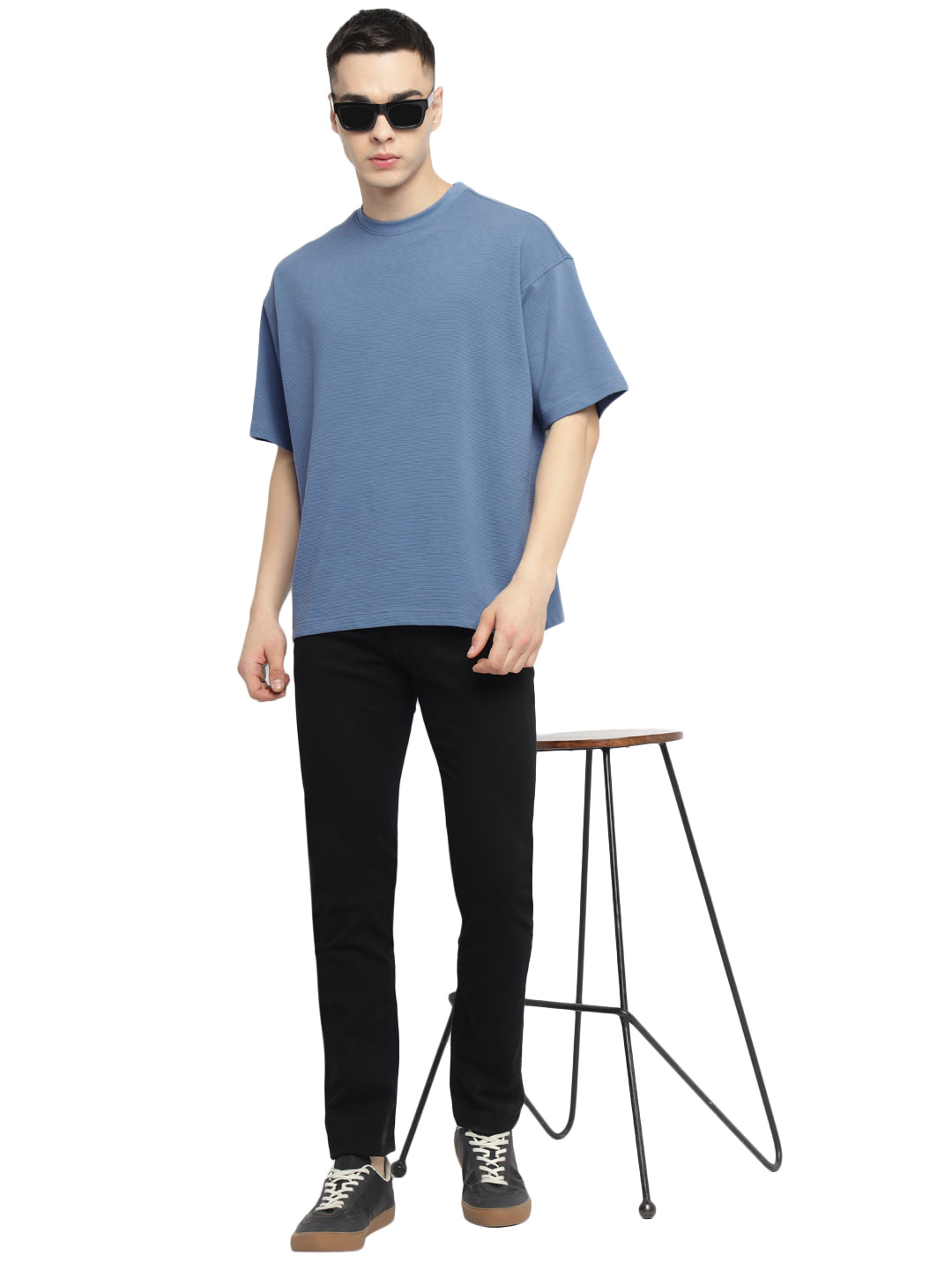 Men's Oversized Round Neck T-Shirt | Corduroy Knit - Elemental Blue