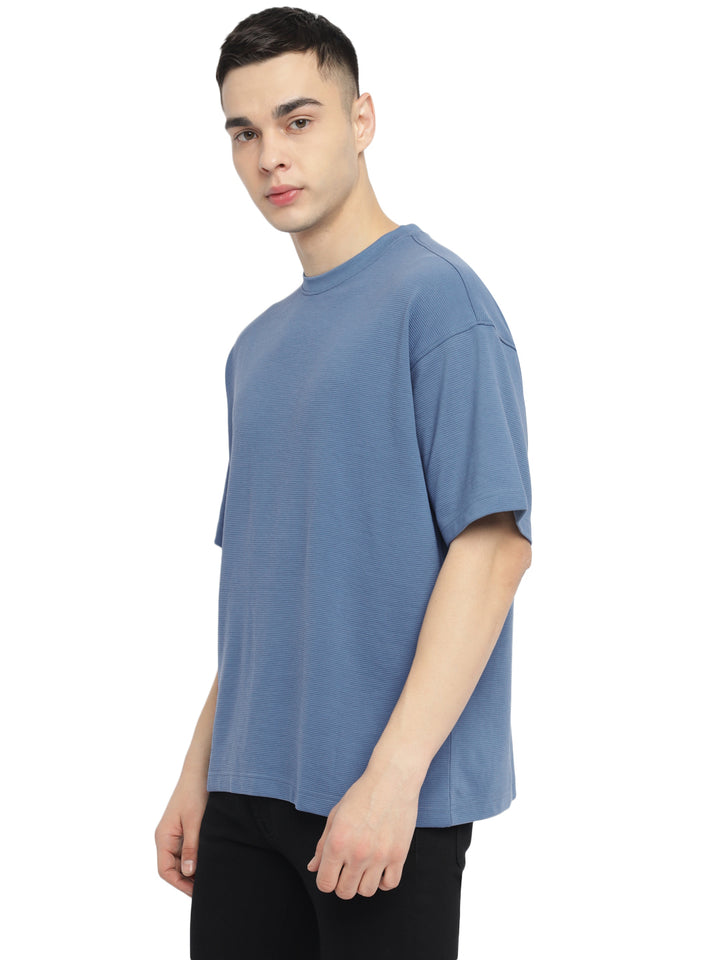 Men's Oversized Round Neck T-Shirt | Corduroy Knit - Elemental Blue