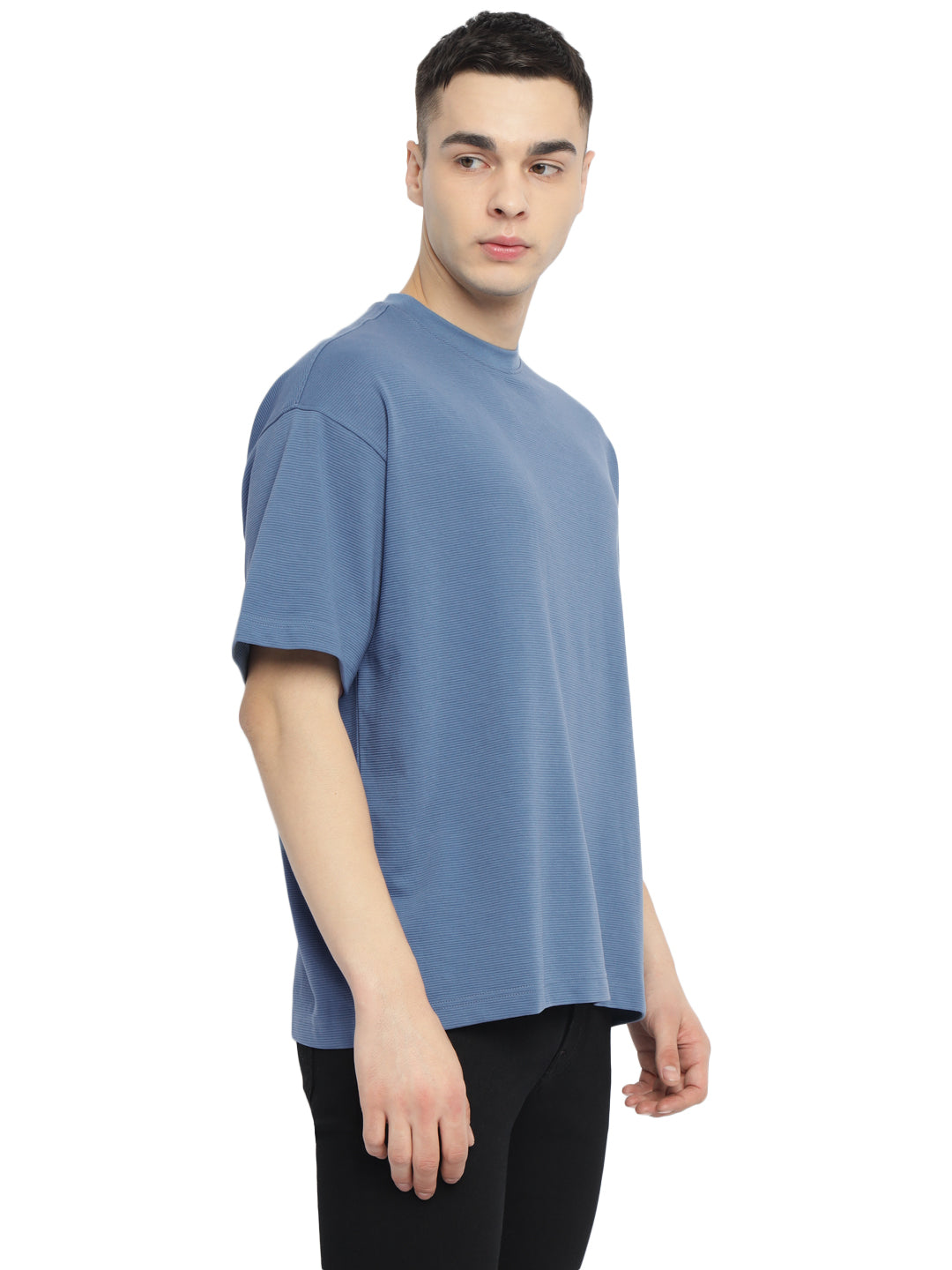 Men's Oversized Round Neck T-Shirt | Corduroy Knit - Elemental Blue