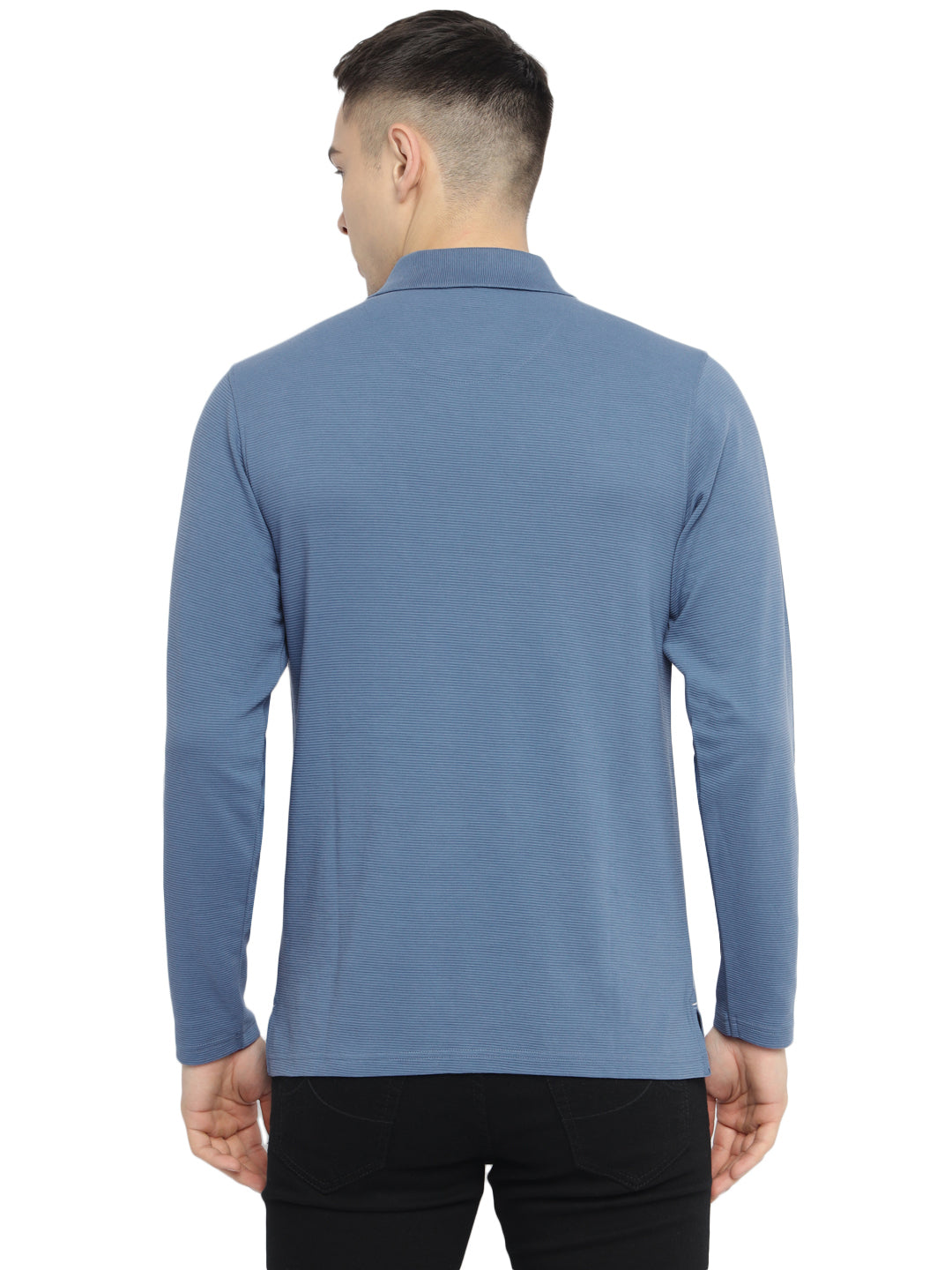 Men's Full-Sleeve Polo Collar T-Shirt with Pocket | Corduroy Knit | Premium Cotton Blend - Elemental Blue