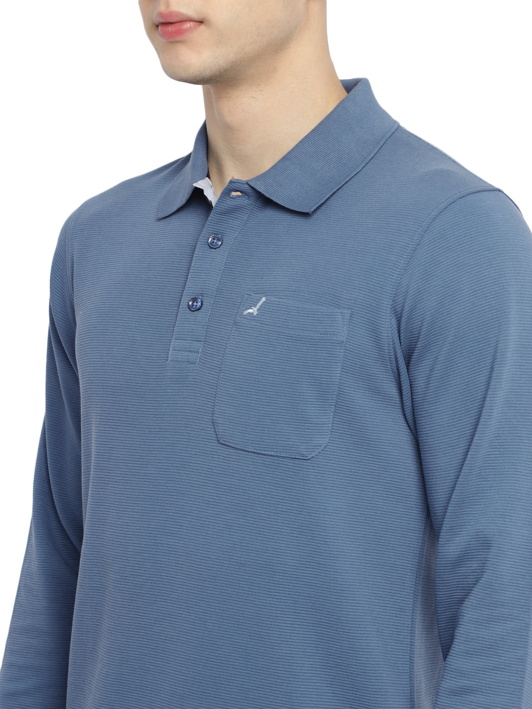 Men's Full-Sleeve Polo Collar T-Shirt with Pocket | Corduroy Knit | Premium Cotton Blend - Elemental Blue