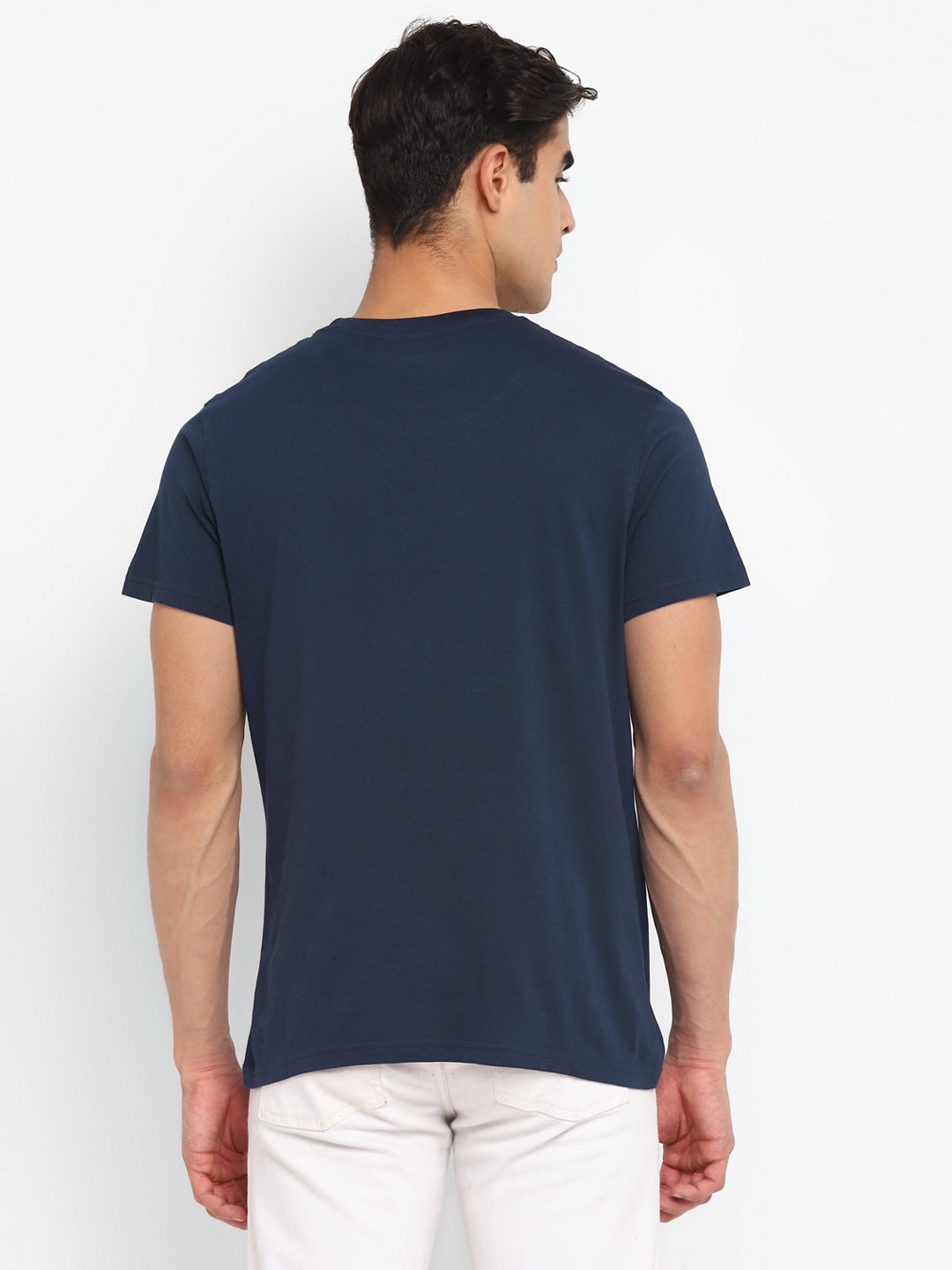 100% Cotton Printed Round Neck T-Shirt for Men - Navy