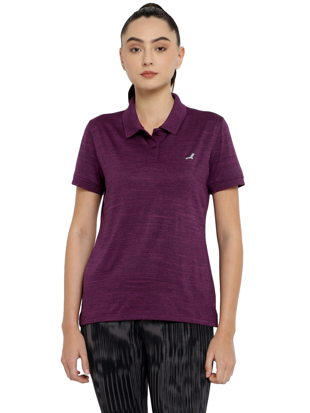 Women's Polo Collar Active Wear Tshirts with Moisture Management - Plum