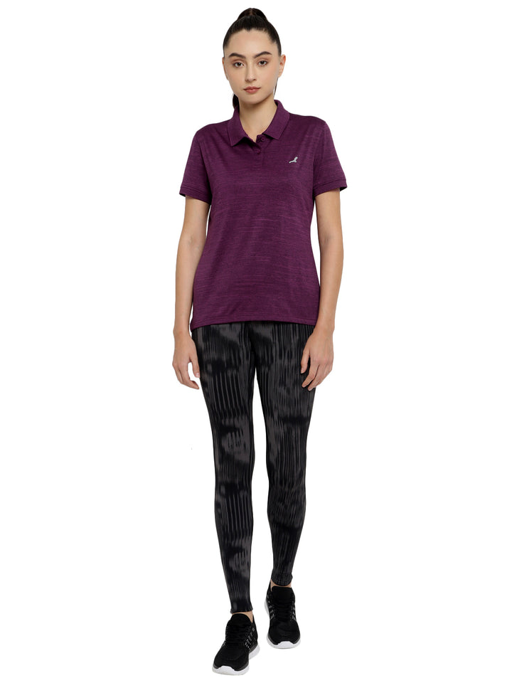 Women's Polo Collar Active Wear Tshirts with Moisture Management - Plum