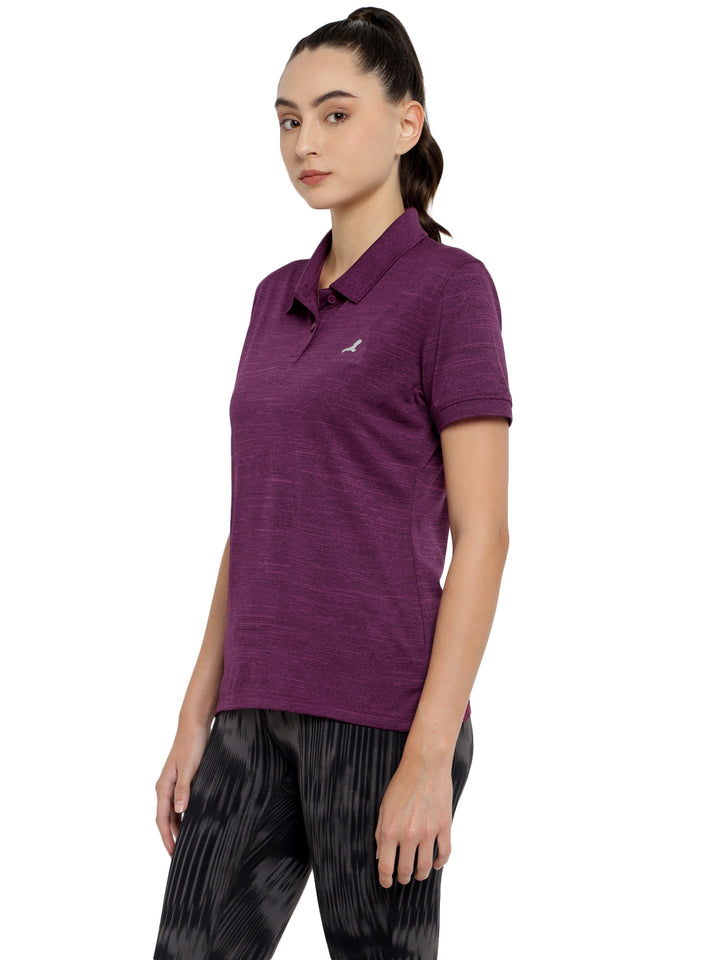 Women's Polo Collar Active Wear Tshirts with Moisture Management - Plum