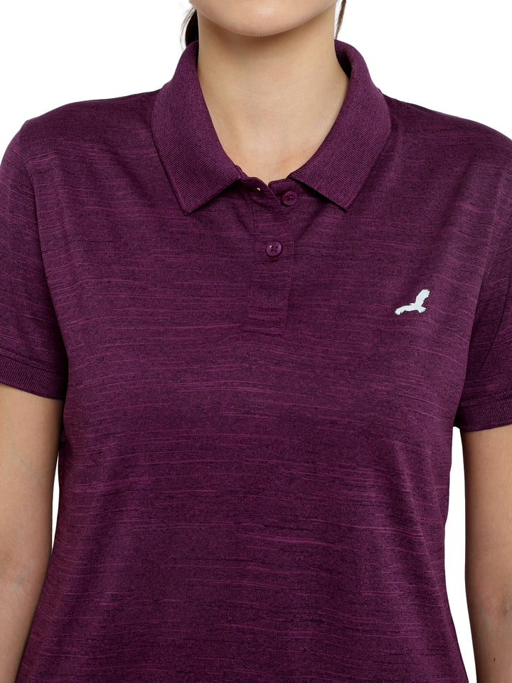 Women's Polo Collar Active Wear Tshirts with Moisture Management - Plum