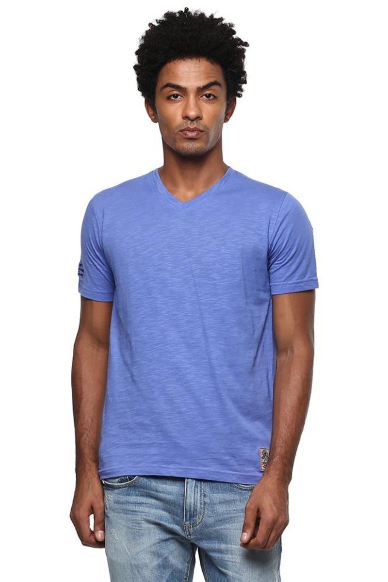 Cotton Men's V Neck T-Shirt - Blue (Clearance - No Exchange No Return)