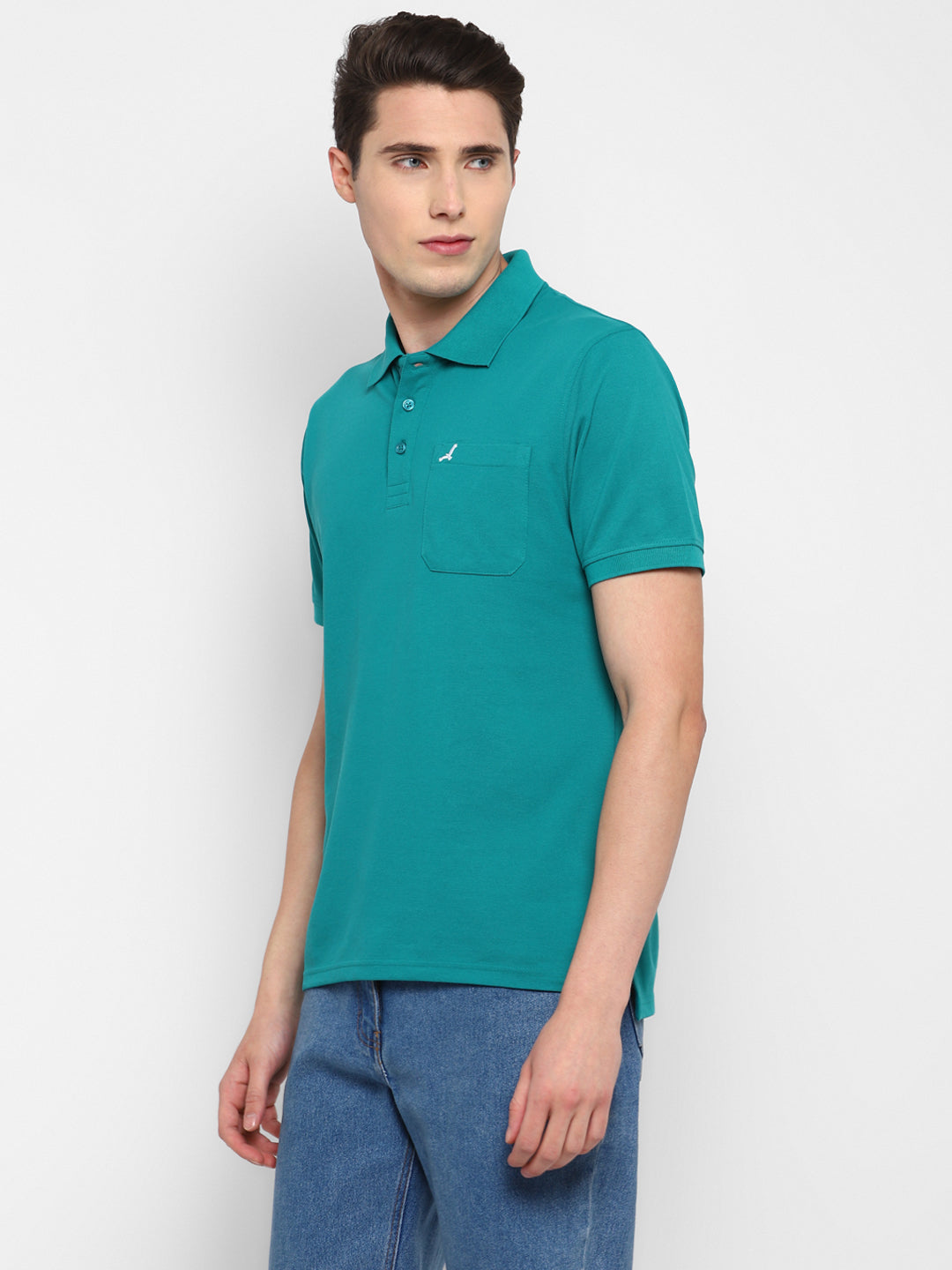 Polo Collar T-Shirt for Men with Pocket - Bluish Green