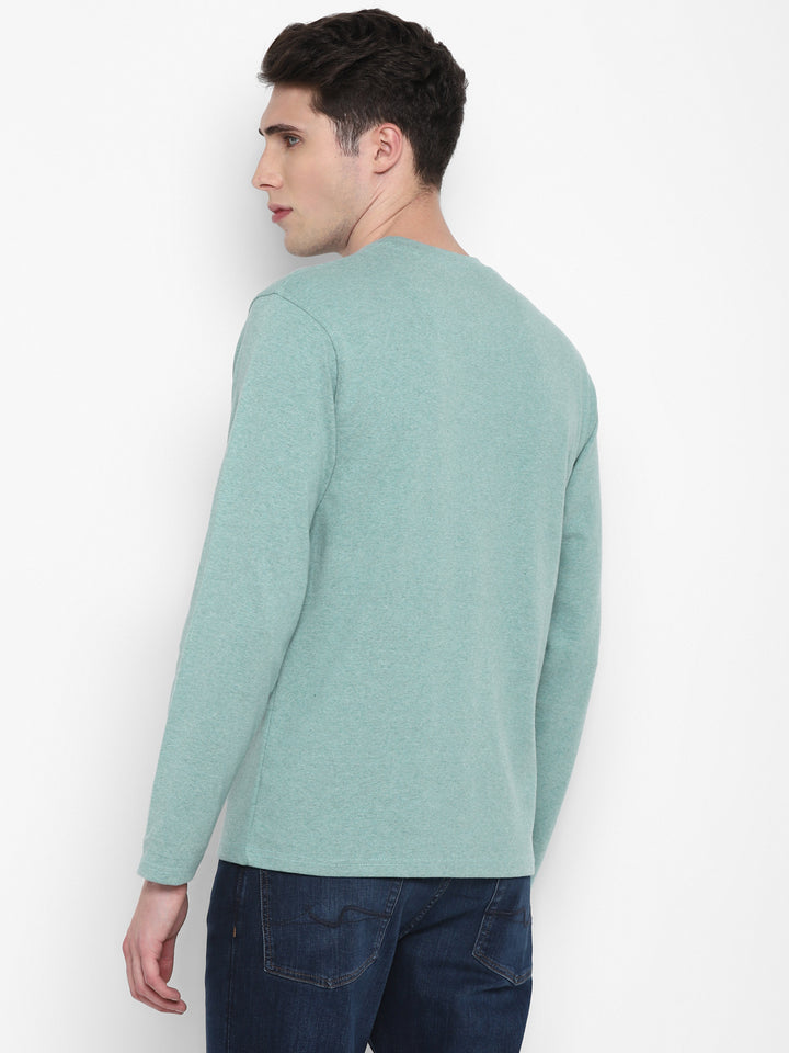 Extra Thick Winter Round Neck Cotton T-Shirt For Men - Green Melange