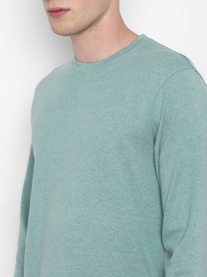 Extra Thick Winter Round Neck Cotton T-Shirt For Men - Green Melange