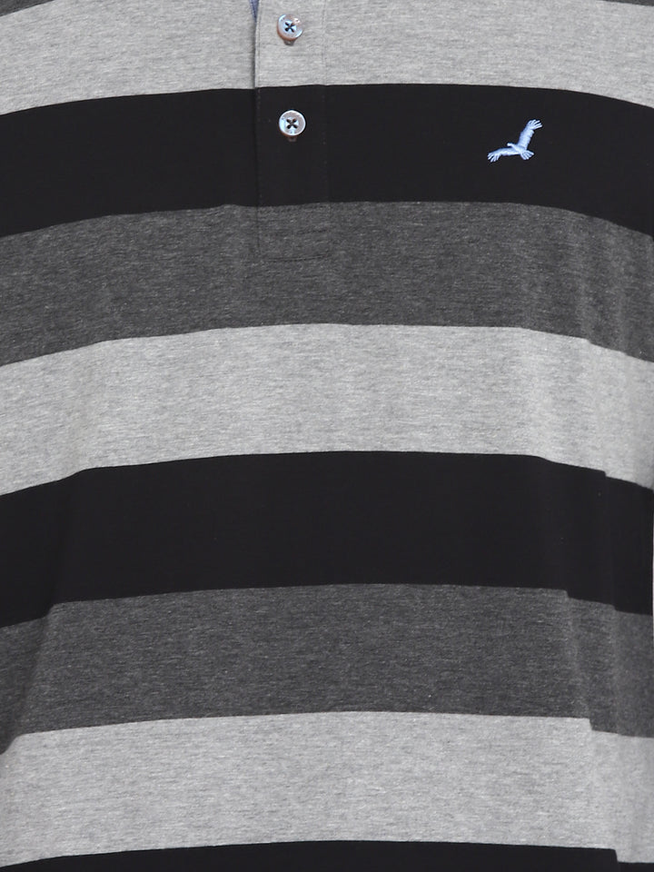 Striped Polo T-Shirt for Men - Black,Grey Melange&Charcoal