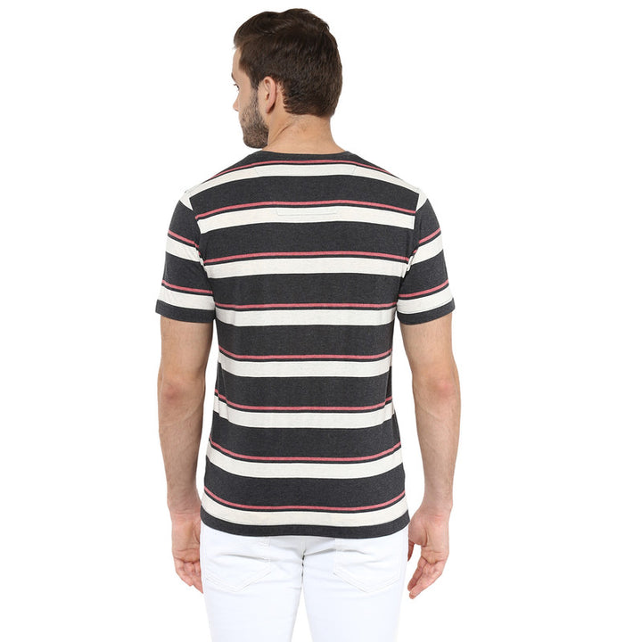 Men's Regular fit T-Shirt - Ecru, Grey & Brick Red Melange